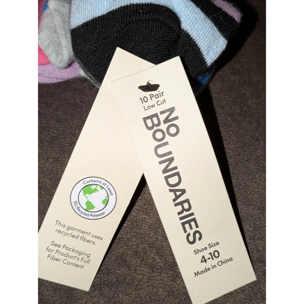 No Boundaries Womens Low Cut Socks 10 Pair Pack Multicolor Shoe Size 4-10